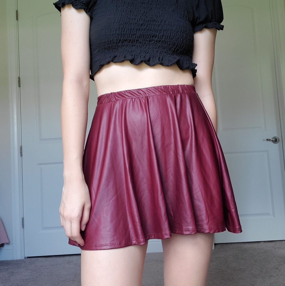 Maroon Pleather Circle Skirt